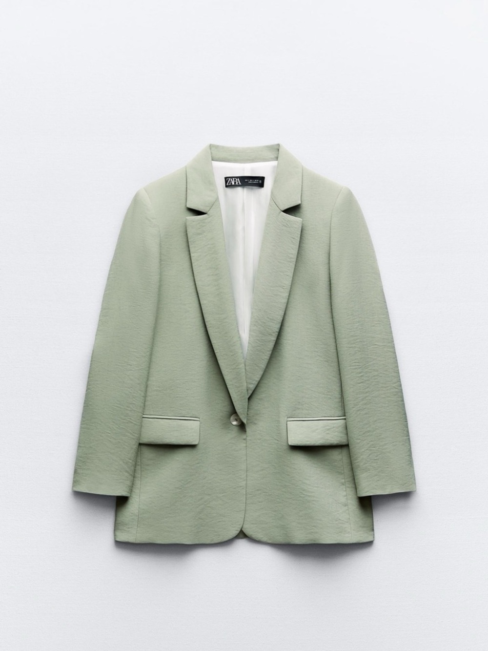 Zara Mint Green Single-Button Textured Blazer